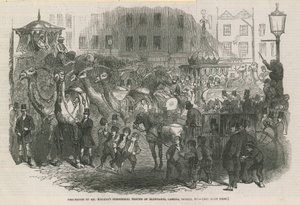 Procesión de la compañía teatral de elefantes, camellos, caballos, etc. de Mr Hughes de English School