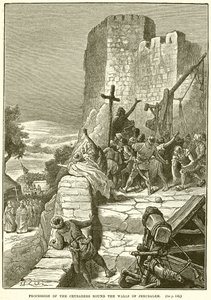 Procesión de los cruzados alrededor de las murallas de Jerusalén de English School