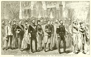 Procesión de los gobernadores de Australia en la Exposición de Melbourne de 1888 de English School