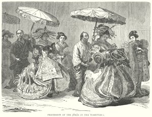 Procesión de los Joros en el Yoshiwara (grabado) de English School