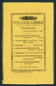 Programa para el Gimnasio Valletta, 3 de enero de 1896