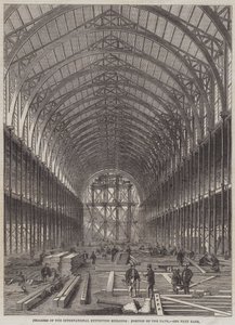 Progreso del Edificio de la Exposición Internacional, Parte de la Nave (grabado) de English School