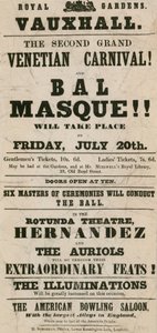 Folleto promocional para el Segundo Gran Carnaval Veneciano y Baile de Máscaras en los Jardines Reales, Vauxhall, Londres