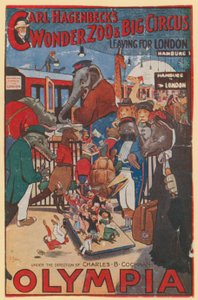 Póster promocional para el Zoológico Maravilloso y Gran Circo de Carl Hagenbeck en Olympia