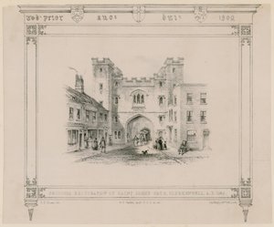 Propuesta de restauración de la Puerta de San Juan, Clerkenwell, 1845 de English School