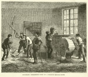 Prusianos trillando maíz en una escuela francesa, septiembre 1870