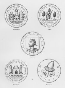 Escudos públicos: Malmesbury; Newry; Penrhyn; Bridgwater; Wokingham (grabado) de English School