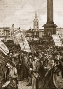 Reunión pública en Trafalgar Square en conmemoración del Domingo Sangriento, 1892, ilustración de la Historia Ilustrada de Inglaterra de Cassell