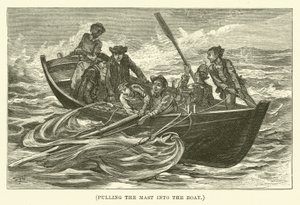 Tirando del mástil hacia el barco (grabado)