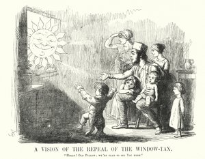 Caricatura de Punch: Una Visión de la Derogación del Impuesto sobre las Ventanas de English School