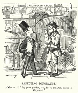 Caricatura de Punch: Ignorancia Afectada: conductor de taxi de Londres