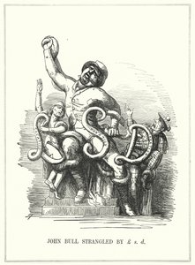 Caricatura de Punch: Inglaterra estrangulada por los impuestos
