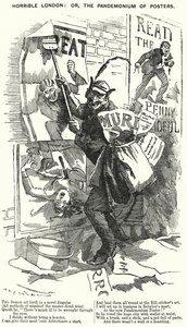 Caricatura de Punch: Londres Horrible: o, el Pandemonio de los Carteles - Londres en la época de los asesinatos de Jack el Destripador de English School