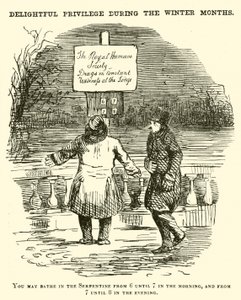 Caricatura de Punch: Natación en el Serpentine, Hyde Park, Londres de English School