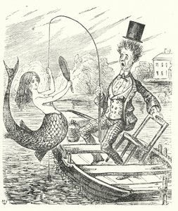Caricatura de Punch: pescador atrapando una sirena