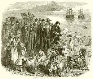 Puritanos Embarcando hacia las Colonias de English School