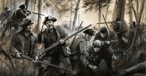 Perseguidos por soldados británicos, los hombres de George Washington retrocedieron por el desolado campo invernal de English School