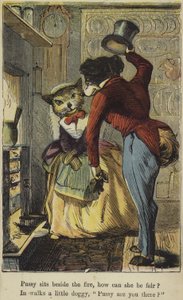 El gatito se sienta junto al fuego de English School