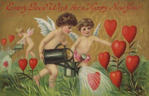 Putti regando corazones de English School