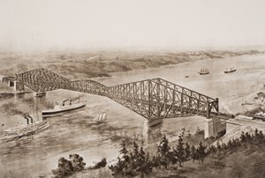 Puente de Quebec sobre el Río San Lorenzo, Canadá, ilustración de 