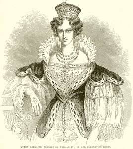 Reina Adelaida, consorte de Guillermo IV, en sus ropas de coronación de English School