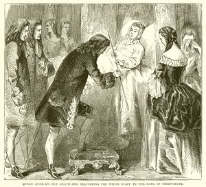 La Reina Ana en su Lecho de Muerte entregando el Bastón Blanco al Conde de Shrewsbury de English School