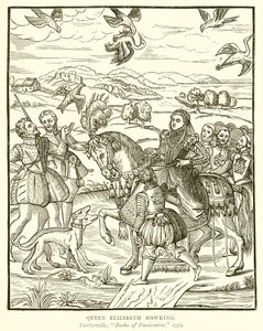 La Reina Isabel cazando con halcón de English School