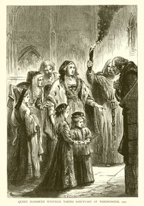 La Reina Isabel Wydville buscando refugio en Westminster, 1471 de English School