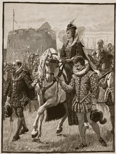 La reina Isabel en Tilbury, ilustración de la Historia Ilustrada de Inglaterra de Cassell