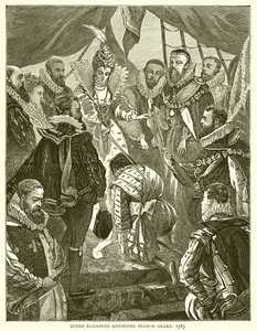 La reina Isabel nombrando caballero a Francis Drake, 1585 de English School