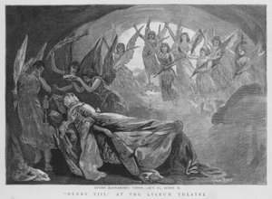 Visión de la Reina Catalina, escena de una producción de Enrique VIII de Shakespeare en el Teatro Lyceum, Londres de English School