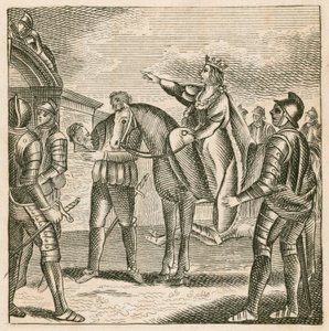 La reina Margarita haciendo que la cabeza del duque de York se fije en las puertas de la ciudad de York de English School