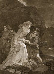 La reina María escapando del castillo de Loch Leven, ilustración de La Historia de Inglaterra de David Hume, pub. por R. Bowyer, Londres, 1812