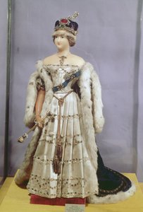 Muñeca de la Reina Victoria (1819-1901) vestida con sus ropas de coronación, c.1840 de English School