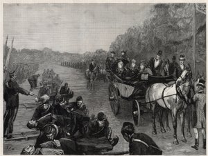 Reina Victoria - La inspección por Su Majestad la Reina del Cuerpo de Ambulancias del Coronel Seey en Windsor Park. Ilustración para The Graphic de English School