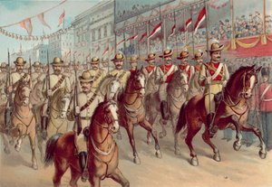 Jubileo de Diamante de la Reina Victoria 1897, Rifles Victorianos y Lanceros de Nueva Gales del Sur pasando por Pall Mall de English School