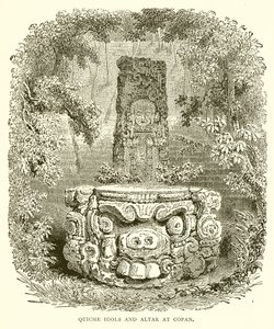 Ídolos quiché y altar en Copán de English School