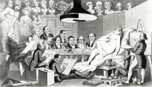 R. A.s de genio reflexionando sobre la verdadera línea de la belleza en la Academia de Vida de Somerset House, publicado por Sherwood, Jones & Co., 1824 de English School