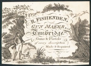R Fishenden, fabricante de armas, tarjeta comercial de English School