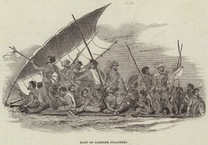 Balsa de los isleños de Gambier (grabado) de English School