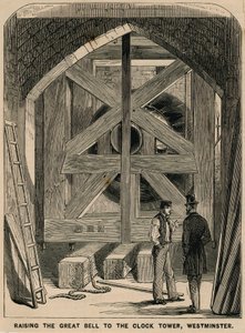 Levantando la gran campana (Big Ben) a la Torre del Reloj, Westminster