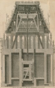Levantando la gran campana para la Torre del Reloj de Westminster, Londres de English School