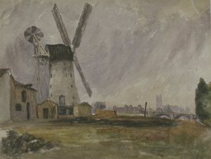Molino de Randall, Battersea, Nine Elms (lápiz sobre papel) de English School
