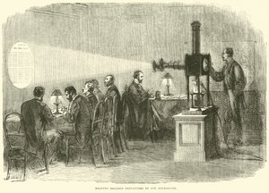 Leyendo despachos de globos con el microscopio, octubre de 1870 de English School