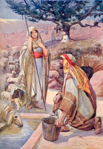 Rebeca en el pozo, de "A Book of Modern Palestine" (Libro de la Palestina moderna) de Richard Penlake, pub. c.1910 (impresión) de English School