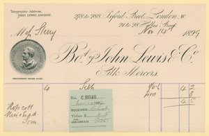 Recibo de John Lewis & Co., 14 de noviembre de 1896