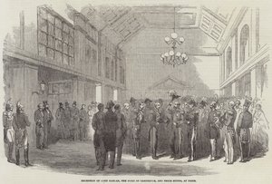 Recepción de Lord Raglan, el Duque de Cambridge, y sus Comitivas, en París (grabado) de English School