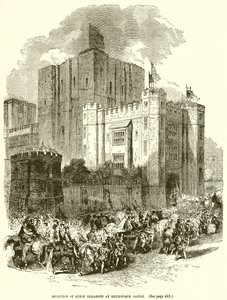 Recepción de la Reina Isabel en el castillo de Kenilworth de English School