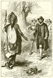 Recepción de un guerrero Narragansett por Winthrop de English School