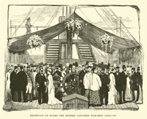 Recepción a bordo del moderno buque de guerra japonés Seiki, 1878